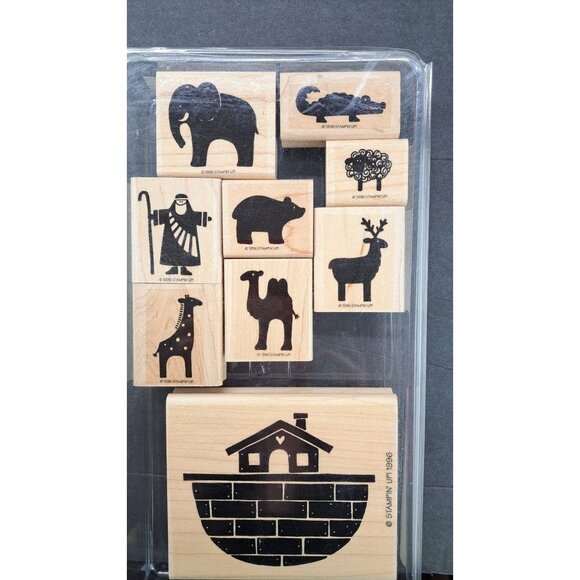 Stampin Up Definitely Decorative Noah Rubber Stamp Set of 9 Ark Giraffe Elephant - Picture 2 of 4